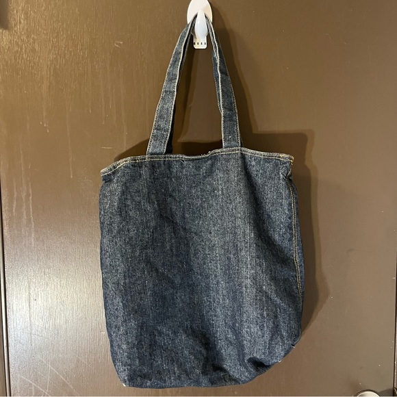 Handmade Denim Bag Dark Wash Shoulder Bag Pockets 5.5 by 15 by 13 inches - Picture 2 of 4